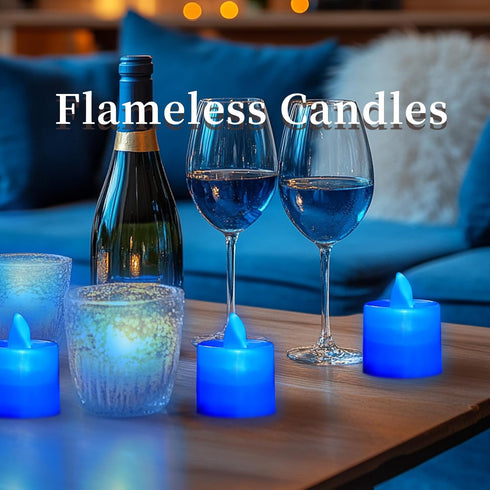 24 Pack LANKER Flameless Led Tea Lights Candles, Flickering Blue Battery Operated Electronic Fake Candles, Decorations