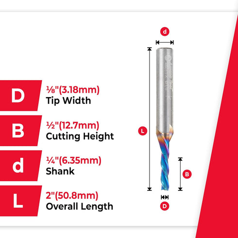 Amana Tool Spektra Extreme Tool Life Solid Carbide CNC Down-Cut Spiral Plunge Router Bit, 46051-K, 1/8 Dia