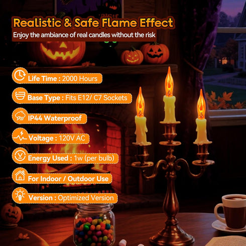 Hobbynors 25-Pack Bulbs, E12 C18 Frosted Flame Light Candelabra Base with Soft Ghostly Glow for Halloween, Amber Flame