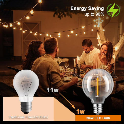 25 Pack G40 LED Replacement Light Bulbs, E12 Screw Base, Waterproof Globe Bulbs for Indoor Outdoor String Lights