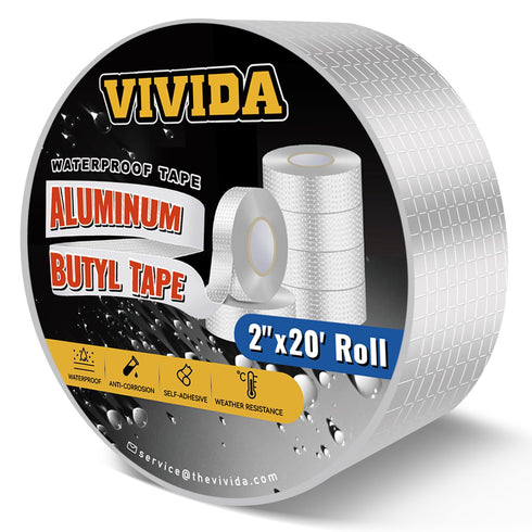 Aluminum Butyl Tape 2 Inch × 20 Feet, Waterproof Sealing Tape for Outdoor Use, Corrosion Resistant for Metal Roofing, RV