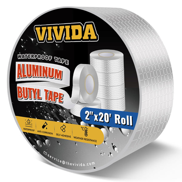 Aluminum Butyl Tape 2 Inch × 20 Feet, Waterproof Sealing Tape for Outdoor Use, Corrosion Resistant for Metal Roofing, RV