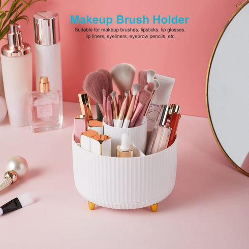 Desk Pencil Pen Holder, 5 Slots for Office, School, Home, 360 Degree Rotating Desktop Storage Cup Pot, White