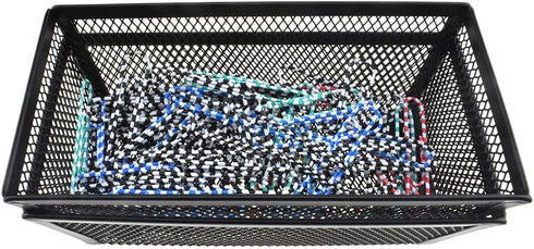 HAHIYO Stackable Mesh Tray Cup 6 x 3 x 2 inches, Sturdy Desk Drawer Organizer Container, 2 Pack Black with Soft Foam