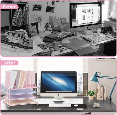 Desk Organizers and Accessories, 3-Tier Paper Organizer with 5 Vertical File Holders for Desk, Workspace Organization,