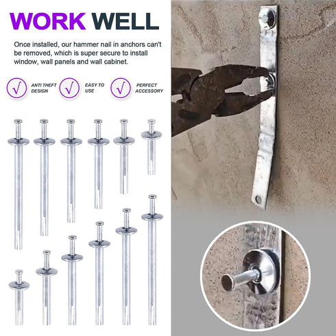 Swpeet 86Pcs Alloy Steel Concrete Anchors Assortment, Hammer Drive Nail Set, 1/4" Diameter with Drill Bit for Concrete