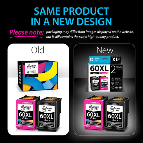 Smart Ink Remanufactured Ink Cartridge Replacement for HP 60 XL 60XL (Black & Color Combo Pack) for Deskjet Printers