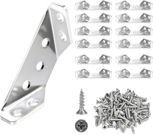 VEESON 12 Pack Universal Stainless Steel Furniture Corner Connectors with Screws Heavy Duty