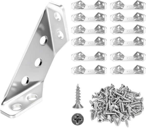 VEESON 12 Pack Universal Stainless Steel Furniture Corner Connectors with Screws Heavy Duty