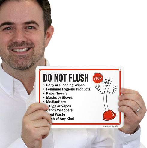 7" 10" 55 SmartSign x 'Do Not Flush - Baby Or Cleaning Wipes, Feminine Hygiene Products, Paper Towels, Masks, Trash