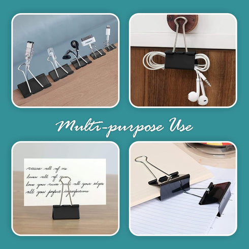 Binder Clips - 24 Mini Binder Clips, 0.6 Inch Black Paper Clamps for Home, Office and School Supplies