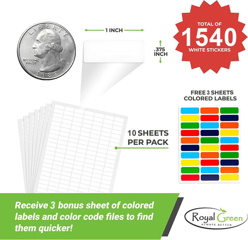 White Rectangular Labels + Bonus Color Stickers - 1630 Pack White Color-Coding Labels, Laser Printer Template