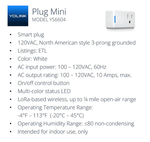 YoLink Mini Plug, 1/4 Mile Longest Range Smart Home Outlet, Compatible with Alexa Google Assistant