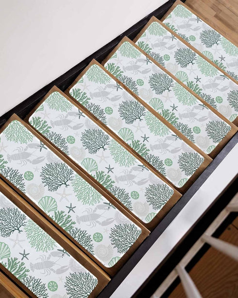 BOHOOSKYLAR 4 8"x30" Gray Lobster Stair Treads Ocean Starfish Green Coral Shell Marine Life Indoor Non Slip Peel