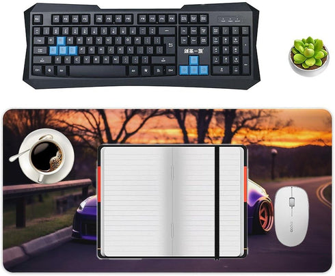 Large Gaming Mouse Pad, Purple JDM Car Racing Sunset, Extended Keyboard Computer Pad 23.6 x 11.8 inch