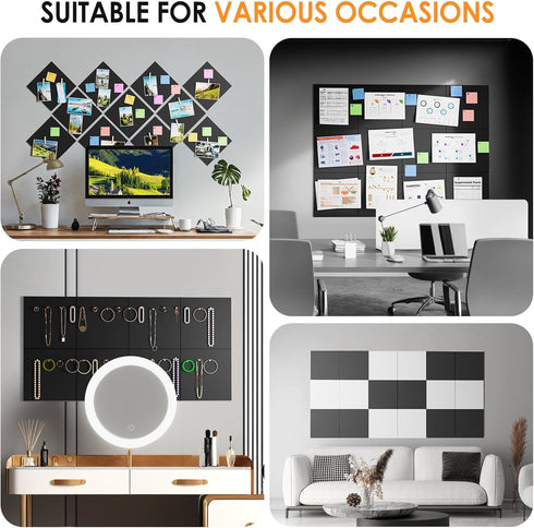 MaxGear Large Cork Board for Wall 47" x 35" Black Bulletin Board with 12 Pack Felt Wall Tiles