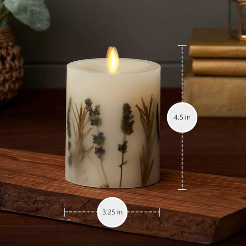 3.25" 4.5" Luminara Realistic Artificial Moving Flame Pillar Candle with Lavender & Rosemary Inclusion - Moving Flame