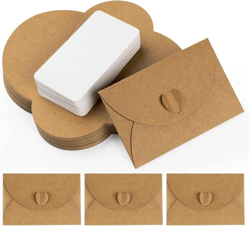 linenb 140pcs Blank Gift Card &40pcs Envelope With Heart Closure Vintage Note Set