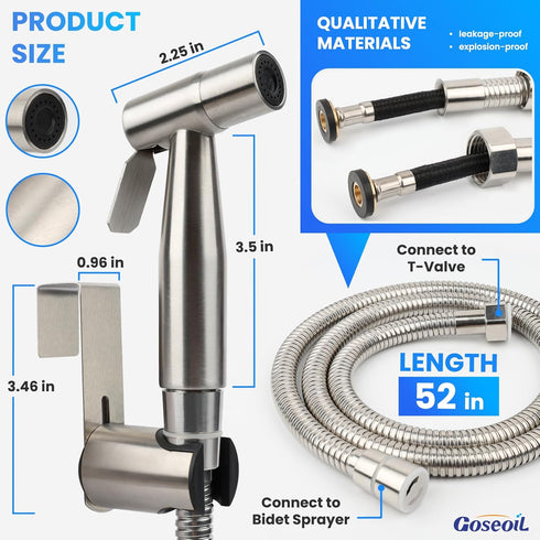 Goseoil Set, Handheld Toilet Bidet Sprayer for Toilet-Adjustable Water Pressure Control with Bidet Hose for Feminine