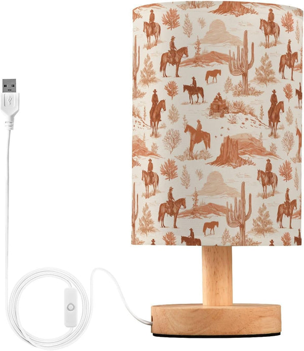 Vintage Western Cowboy Horse Bedside Table Lamp Small Desk Lamps Linen Fabric