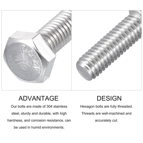 Hex Bolts (M6-1x20mm) 5Pcs, 304 Stainless Steel Coarse Fully Threaded Hex Head Screw Bolts for Furniture Repair