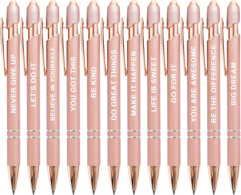 Stylus Pens for Touch Screens, 12 Pack Rose Gold Inspirational Pens, 1.0mm Medium Point BallPoint Pens - 12 Pcs