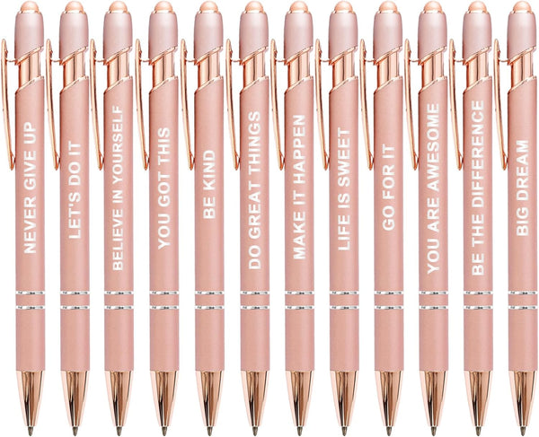 Stylus Pens for Touch Screens, 12 Pack Rose Gold Inspirational Pens, 1.0mm Medium Point BallPoint Pens - 12 Pcs