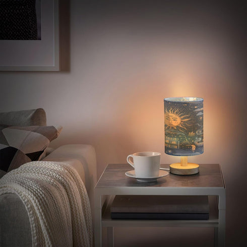 ALAZA Boho Bohemian Sun Cloud Bedside Table Lamp with USB Port for Bedroom Nightstand Lamps Night Light Linen Fabric