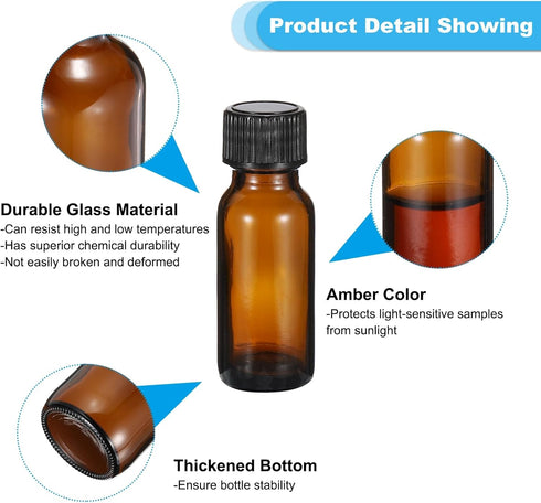 PATIKIL 24Pcs 0.5oz(15ml) Glass Sample Bottles with Black Poly Cone Cap for Reagent Liquids, Essential Oils, Amber