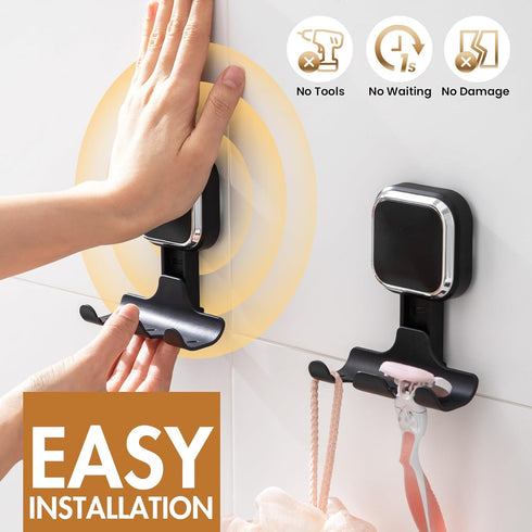 LEVERLOC Suction Razor Holder for Shower, 2 Pack Vacuum Suction Razor Hooks for Bathroom, Removable Waterproof