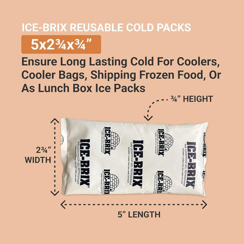 AVIDITI Ice-Brix Ice Packs, Food-Safe Reusable Refrigerant Gel Ice Packs, 5” x 2 ¾”, (96 Pack)