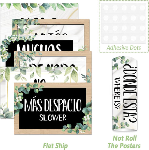 gisgfim 16 Pcs Spanish Words and Phrases Poster Set, Bulletin Board Decoration for Classroom Language Decor