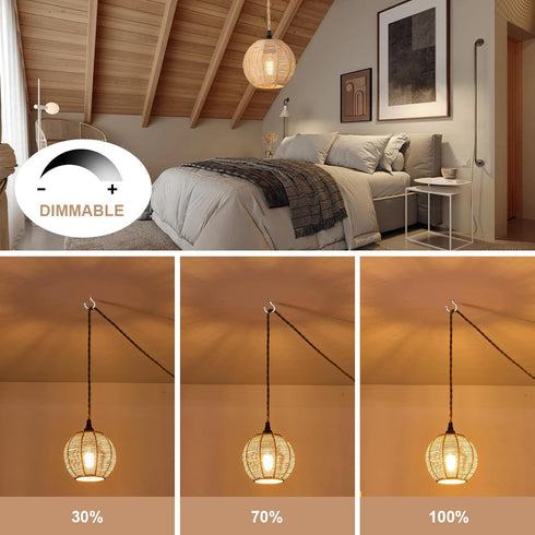15ft Dimmable Plug in Pendant Light with Cord Switch Rattan Hanging Lamp with Hand Woven Wicker Plug in Chandelier Boho