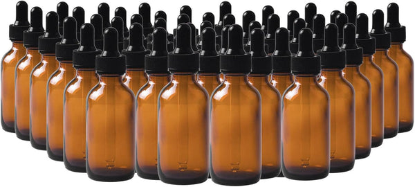 48 Pack 2oz Amber Glass Dropper Bottles - Eye Dropper Bottles with Glass Droppers for Essential Oils, Perfumes