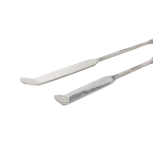 Stainless Steel Double Ended Micro Lab Spatula Sampler, Square & Round Angled End - Chattaway Style (6")