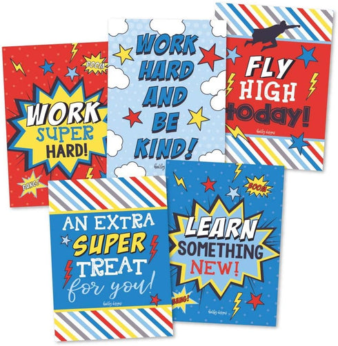 Lunch Box Notes for Kids – 25 Motivational Cards for Boys, Superhero Lunch Box Notes with Positive Affirmations