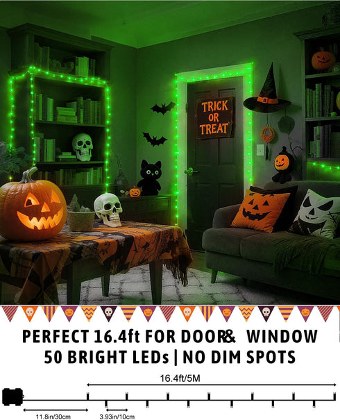 Kelumi 16.4ft 50 Halloween Lights Battery Operated, Green Fairy Lights with Timer Waterproof LED Halloween Decorations