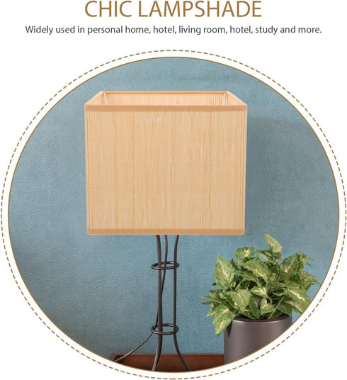 Homoyoyo Bamboo Lamp Shade Medium Square Lampshade Vintage Woven Chandelier Lampshade Clip On Light Cover for Table