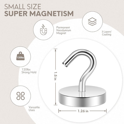 Neosmuk Heavy Duty Magnetic Hooks, 120lb Super Strong Magnet for Cruise Cabins, Silver 6 Pack