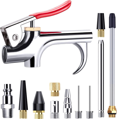 13 Pcs 2-Way Connection Air Nozzle Blow Gun Set with 1/4 in Standard Quick Fitting and 8 Air Nozzles
