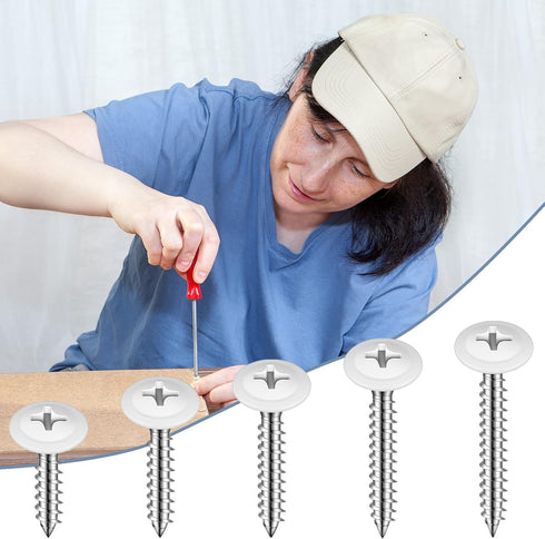 Peryiter 150 #8 1/2", 3/4", 5/8", 1", 1-1/2" Pcs Shutter Screws White Head Size White Pan Cabinet Screws for Wood, Wall