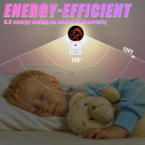 GANTINIR Red Dragon Night Light LED Lamp Round Plug into Wall Nightlight with Dusk to Dawn Sensor Home Hallway Stairway