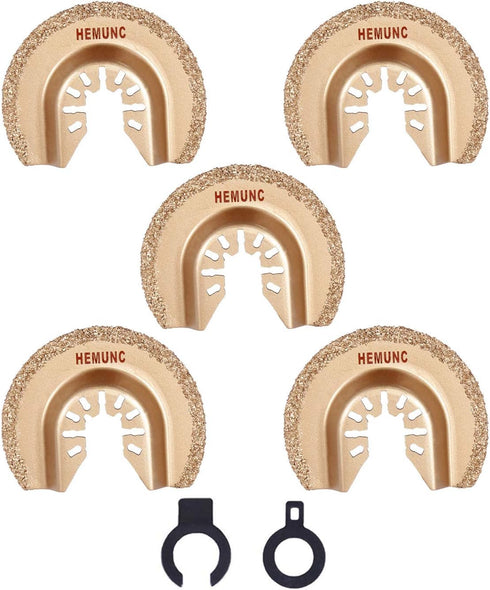 HEMUNC Oscillating Tool Blades, 5pcs Universal Semicircle Carbide Multitool Saw Blades Accessories Kit