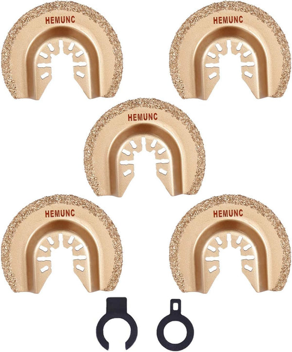 HEMUNC Oscillating Tool Blades, 5pcs Universal Semicircle Carbide Multitool Saw Blades Accessories Kit