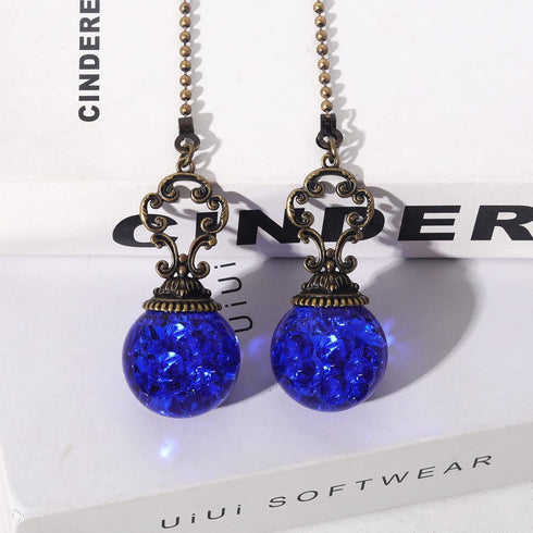 Ceiling Fan Pull Chains Crystal Light Fan Pull Chain Pendant with Blue Ice Cracked Ball Vintage Ceiling Fan Chain