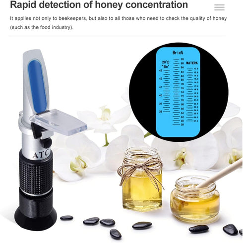VGVGV 58-90% Brix Refractometer, Honey Refractometer Tester Brix Be Baume Beekeeping Tester with ATC for Honey