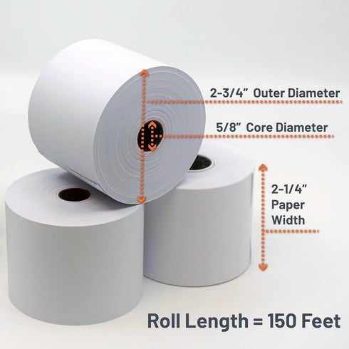 Victor 7050 Compact White Paper Rolls for Handheld and Portable Printing Calculators/Adding Machines 2.25” W x 150' FT