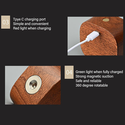 NGEWFGH Dimmable Wooden Portable Bedside Magnetic Wall Lamp Square Night Light Wall Mounted Night Light (Walnut)