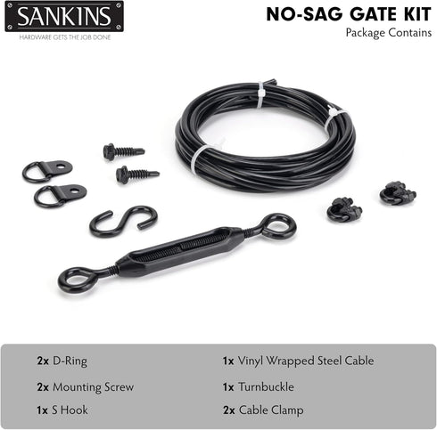 SANKINS Anti-Sag Gate Kits for Wooden Fence, Black Anti-Sagging Gate Support Cable Kit Hardware, Gate Sag Frame Kit Hardware for Wooden Fence, Wood Gate Door Repair Kit for Outdoor, 1 Pack