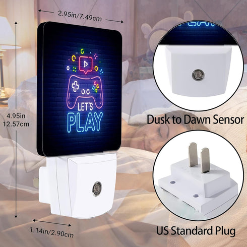 Game Neon Night Light, Let's Play Game Night Lights Plug into Wall Decor for Bedroom, Bathroom, Hallway, Kitchen, Dusk